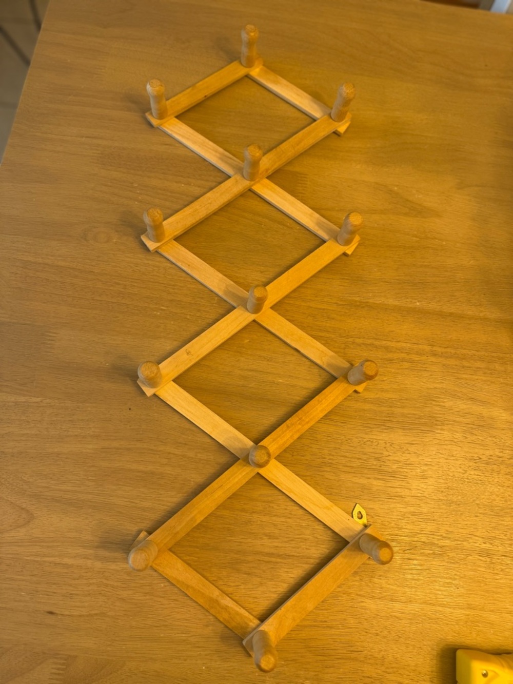 Vintage Expandable Wooden 13 Peg Wall Rack - Natural Wood